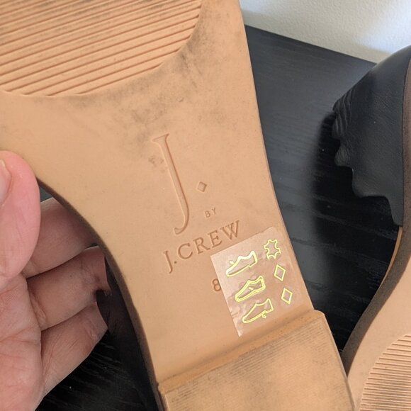 Black Leather Scalloped Peep Toe Flats 8 Slip On Shoe J. by J Crew - Picture 6 of 6